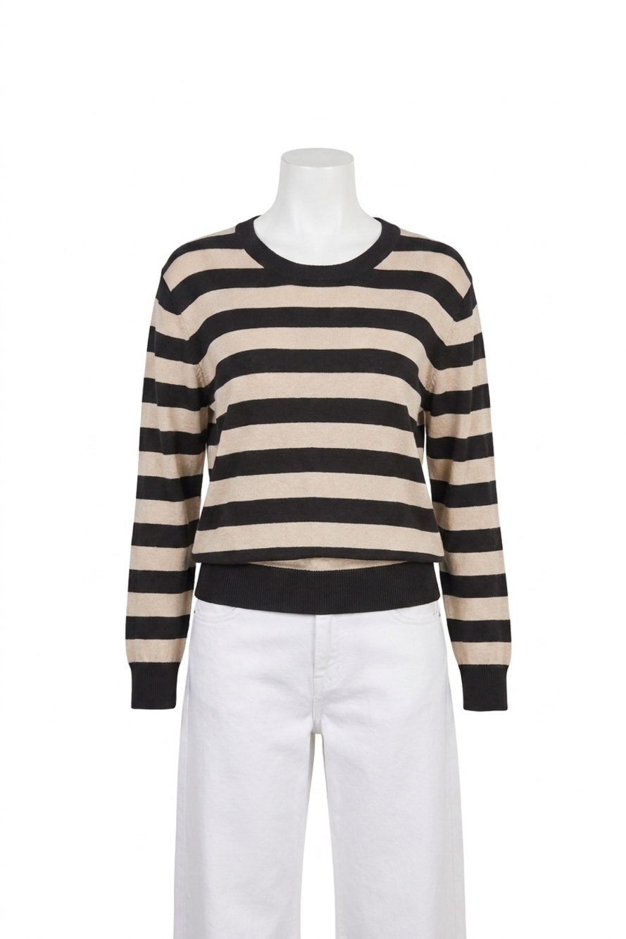NEW ENZA COSTA stripe silk knit crew top in black wheat stripes